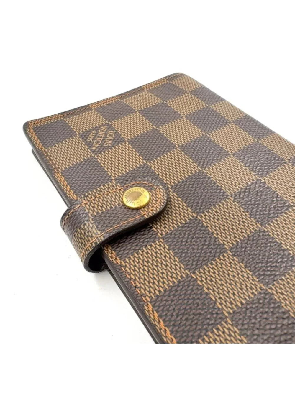 Louis Vuitton Agenda PM Damier Leather Brown Notebook Cover Gold